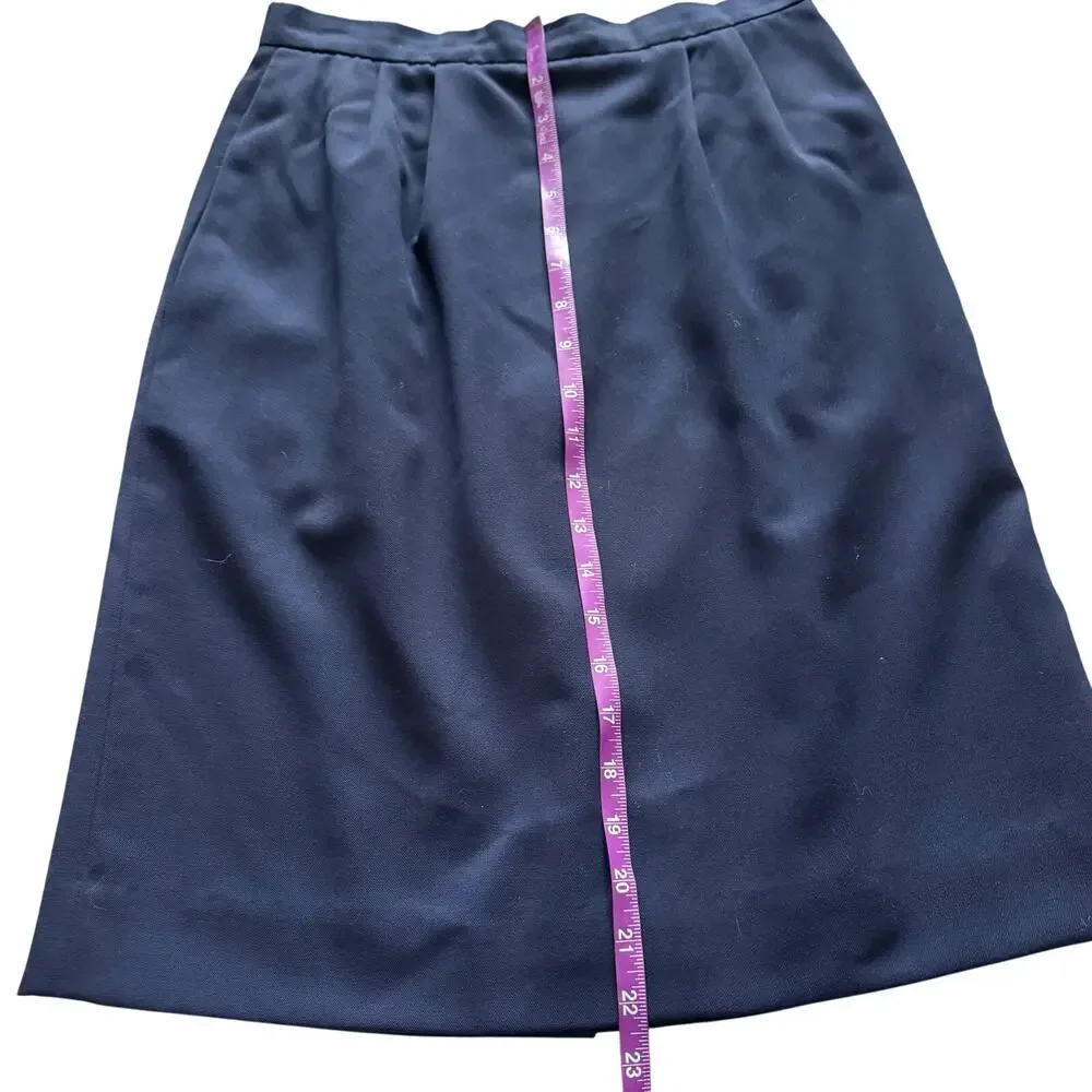 VTG Land's End Vintage 100% Wool Pencil skirt Women's Sz 6‎ Navy Blue Preppy